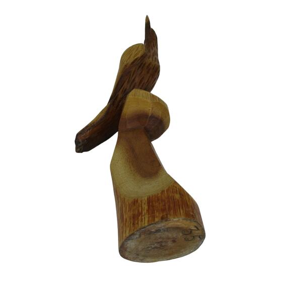 Hand Carved Bird Sitting on Log Wood Beautiful Bird Stained Natural 13" Tall - Picture 8 of 9